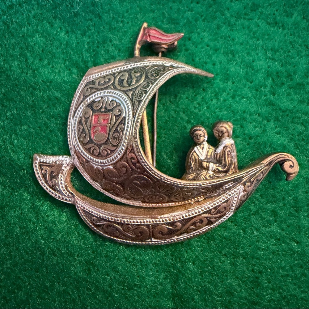 Vintage Spanish Damascene Ship Brooch